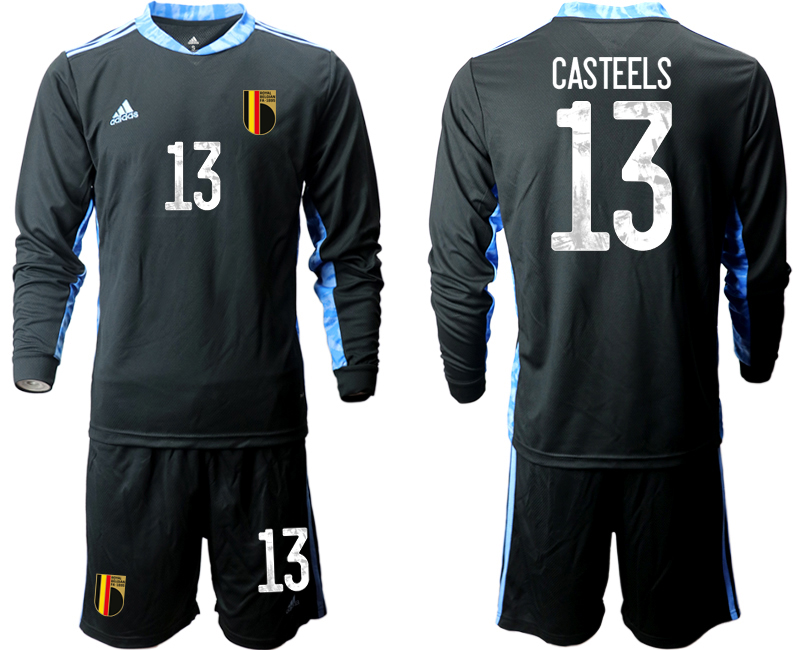Men 2021 European Cup Belgium black Long sleeve goalkeeper #13 Soccer Jersey